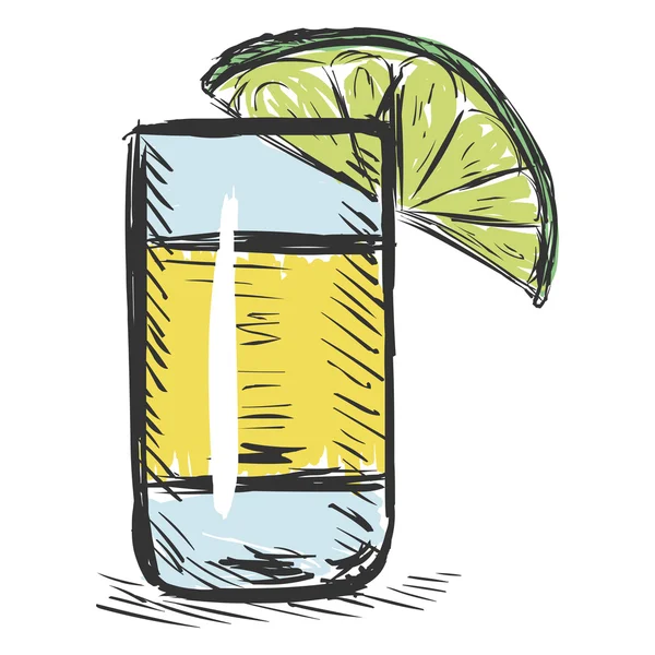 Tiro de tequila con una lima — Vector de stock