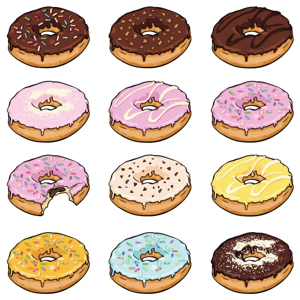 Set kleur donuts — Stockvector