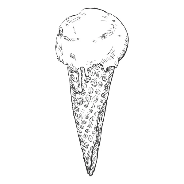 Cono de helado de boceto único — Vector de stock