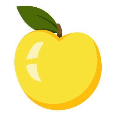 Vektör Rengi Düz Simgesi - Yapraklı Sarı Elma Meyvesi