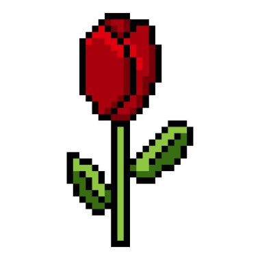 Kırmızı Lale Çiçeğinin Vektör Piksel Sanat Simgesi