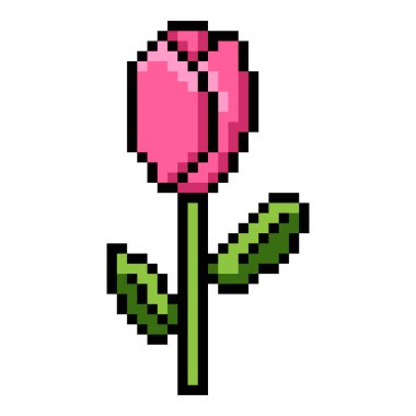 Pembe Lale Çiçeğinin Vektör Piksel Sanat Simgesi