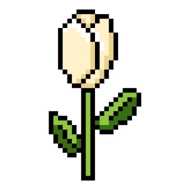 Beyaz Lale Çiçeğinin Vektör Piksel Sanat Simgesi