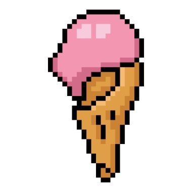 Vektör Piksel Sanat Simgesi - Çilekli Dondurma Konisi