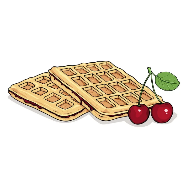 Belgian Waffles with Cherry. — Stock Vector