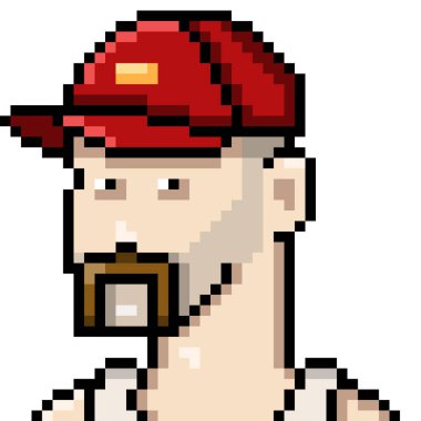 Kırmızı Beyzbol Şapkalı Bıyıklı Adam 'ın Vector Pixel Art Userpic' i. Taşralı Karakter Portresi