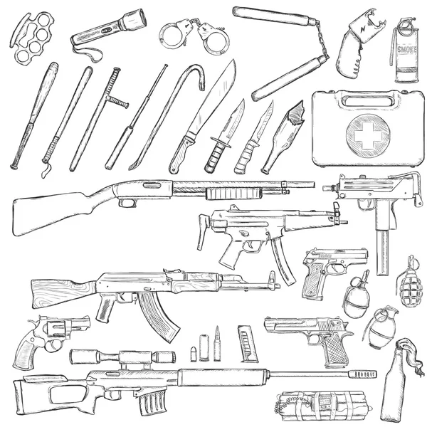 Conjunto de armas y equipo — Vector de stock