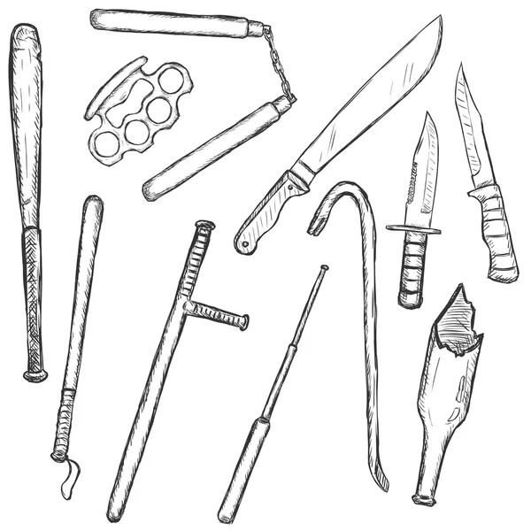 Ensemble de croquis d'armes tranchantes — Image vectorielle