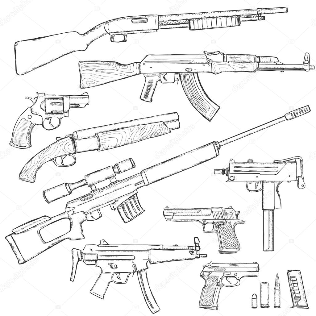 Sketch Set of Firearm Weapons
