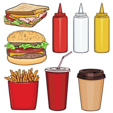 Çizgi film Fast Food öğeler kümesi.