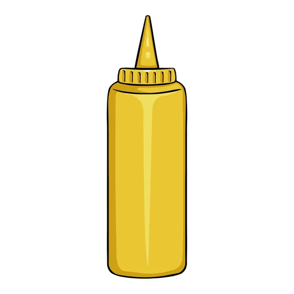 Botella de plástico amarillo con mostaza — Vector de stock