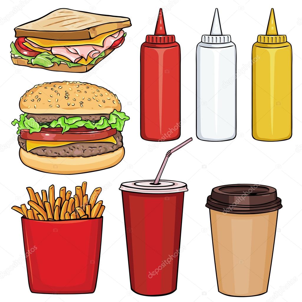 Set of Cartoon Fast Food Items