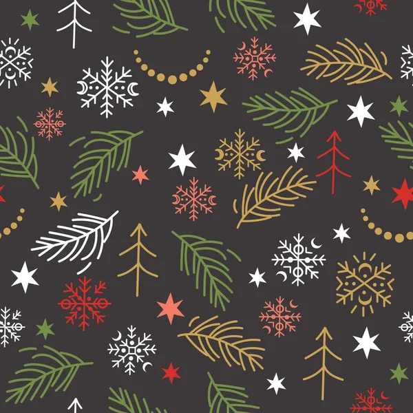 Mooie kerst naadloos patroon - met de hand getekend en gedetailleerd, ideaal voor kerst textiel, banners, wrappers, wallpapers — Stockvector