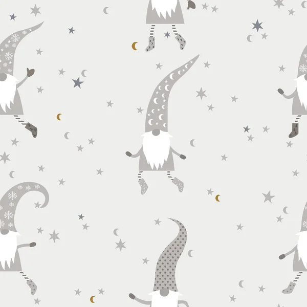 Beautiful Seamless Pattern with Gnomes, Moon and Stars — Stockový vektor