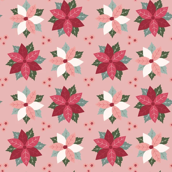 Kerst hand getekend naadloze vector patroon met bloemen. — Stockvector