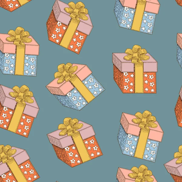 Vánoce a šťastný nový rok bezproblémový vzor s dárkovými krabicemi. — Stockový vektor