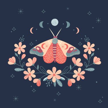 Kelebekli ve çiçekli göksel kart