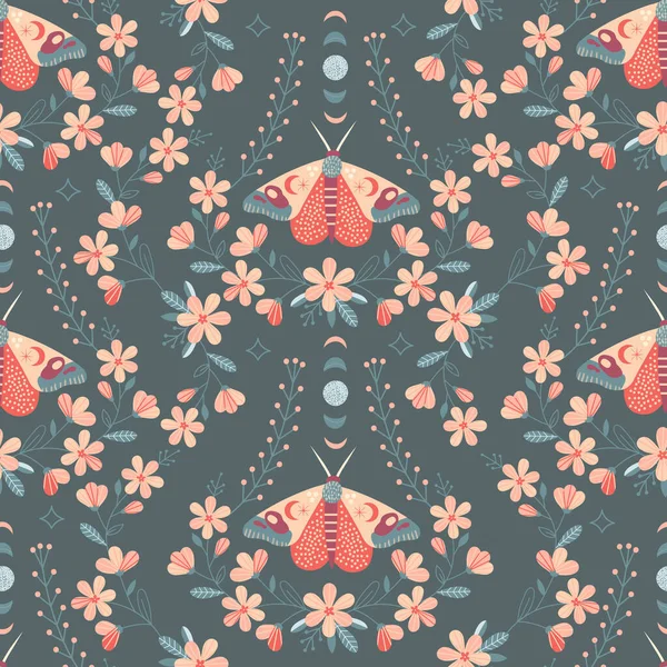 Motif floral sans couture avec papillon dans le vecteur — Image vectorielle