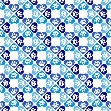 Pençe izi, kusursuz deseni tekrarlıyor. Siluet köpek pençesi. Doodle tarzı. Vektör illüstrasyonu. 