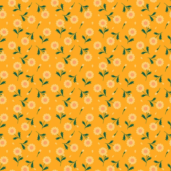 Seamless Pattern Meadow Flowers Leaves Yellow Background — Stock Vector