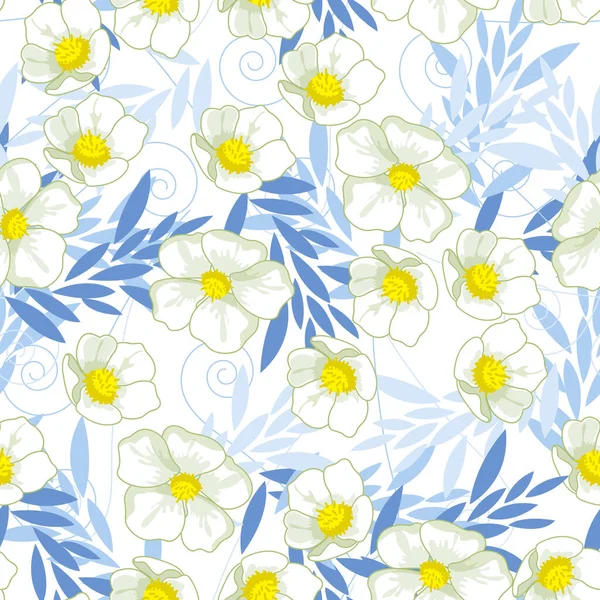 Patrón Sin Costura Vectorial Con Flores Dibujadas Mano — Archivo Imágenes Vectoriales