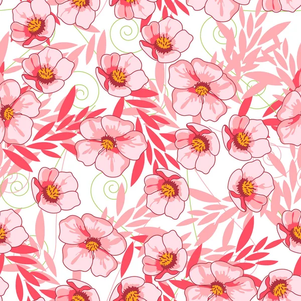 Vector Seamless Pattern Hand Drawn Flowers Vector Illustration — Stock Vector