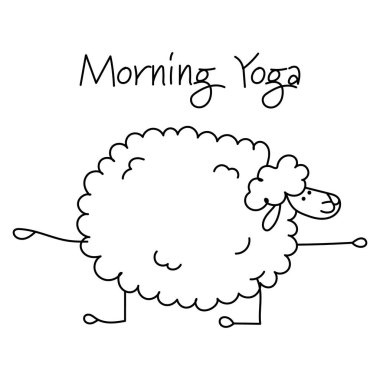 Yoga yapan komik koyunlar, tasarımınız için eskiz. Vektör illüstrasyonu