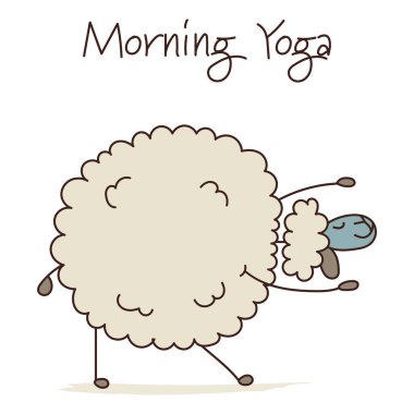 Yoga yapan komik koyunlar, tasarımınız için eskiz. Vektör illüstrasyonu