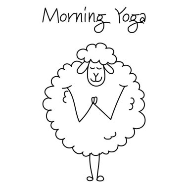 Yoga yapan komik koyunlar, tasarımınız için eskiz. Vektör illüstrasyonu