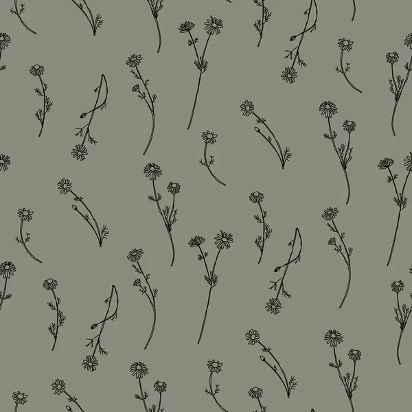 Esbozo Abstracto Monocromo Patrón Floral Sin Costura Textura Superficial Fondo — Archivo Imágenes Vectoriales