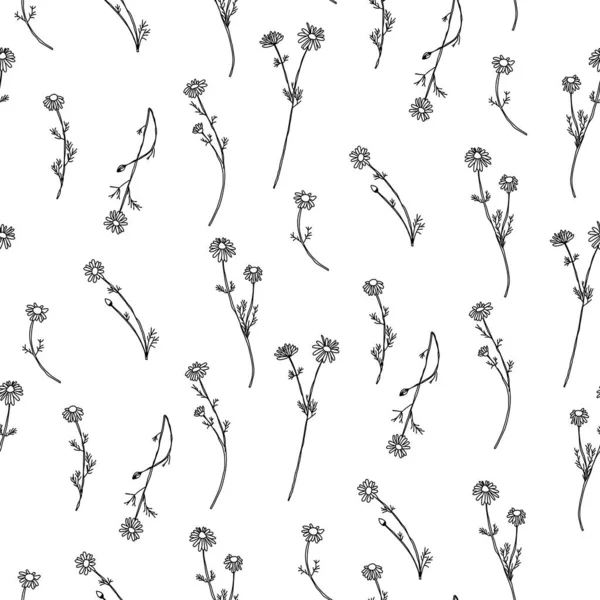Esbozo Abstracto Monocromo Patrón Floral Sin Costura Textura Superficial Fondo — Vector de stock