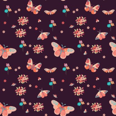 Kelebekli klasik duvar kağıdı klasik çiçek desenli arkaplan