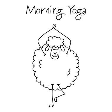 Yoga yapan komik koyunlar, tasarımınız için eskiz. Vektör illüstrasyonu