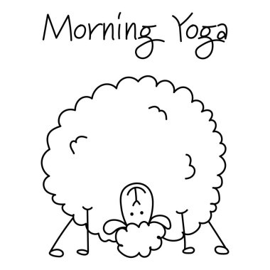 Yoga yapan komik koyunlar, tasarımınız için eskiz. Vektör illüstrasyonu