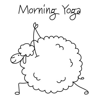 Yoga yapan komik koyunlar, tasarımınız için eskiz. Vektör illüstrasyonu