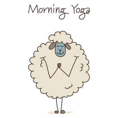 Yoga yapan komik koyunlar, tasarımınız için eskiz. Vektör illüstrasyonu