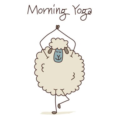 Yoga yapan komik koyunlar, tasarımınız için eskiz. Vektör illüstrasyonu