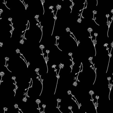 Soyut monokrom çizimi çiçekli, dikişsiz desen. Yüzey dokusu. vektör arkaplanı Elle çizilmiş dekoratif çiçekli zarif baskı, tasarım elementleri. Vektör illüstrasyonu