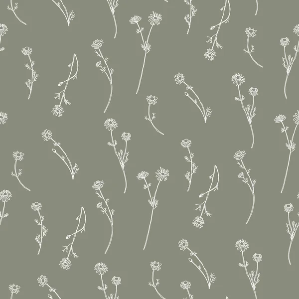 Esbozo Abstracto Monocromo Patrón Floral Sin Costura Textura Superficial Fondo — Vector de stock