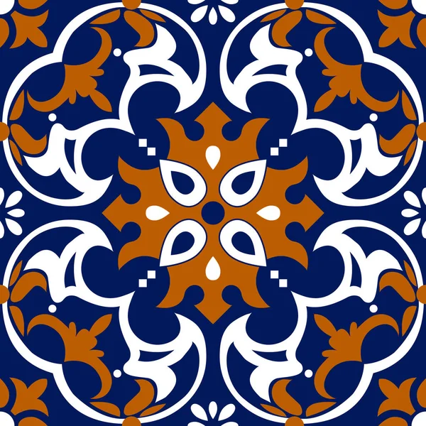 Wzór Talavera Azulejos Portugalczyk Turecki Ornament Marokańska Mozaika Płytek Hiszpańska — Wektor stockowy