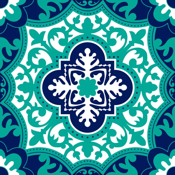 Talavera Patroon Azulejos Portugal Turkse Versiering Marokkaans Tegelmozaïek Spaans Porselein — Stockvector