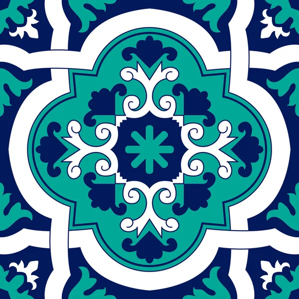 Talavera Patroon Azulejos Portugal Turkse Versiering Marokkaans Tegelmozaïek Spaans Porselein — Stockvector