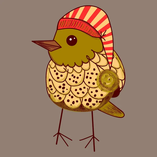 Pájaro Dibujos Animados Con Sombrero Navidad Ilustración Vectorial — Vector de stock