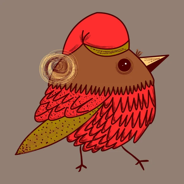 Pájaro Dibujos Animados Con Sombrero Navidad Ilustración Vectorial — Vector de stock