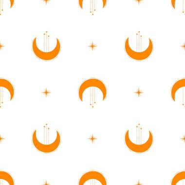 Ay, Güneş ve Yıldızlar. Kusursuz bir geçmişi var. Vektör illüstrasyonu. 