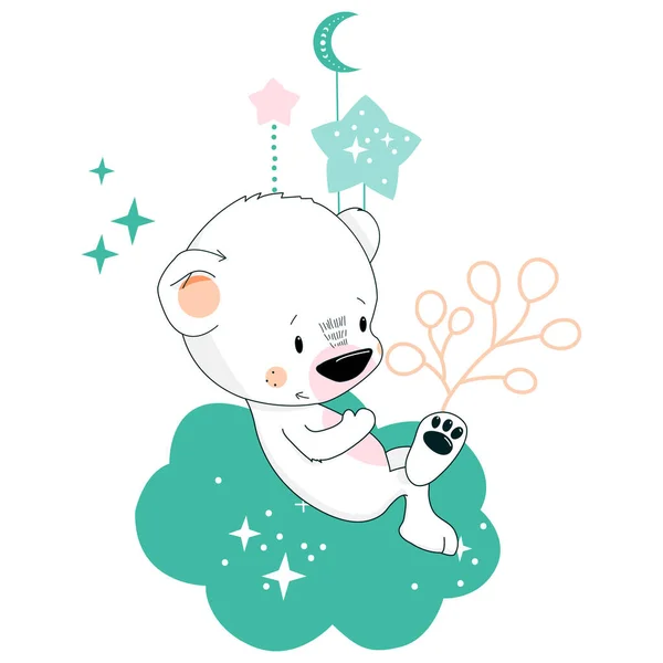 Carta Celestial Con Bebé Oso Luna Ilustración Vectorial — Vector de stock