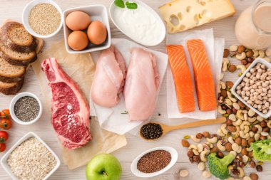 Dengeli beslenme geçmişi.. Beslenme, temiz yeme konsepti. Protein ve vücut geliştirme gıda konsepti
