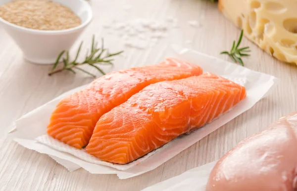Raw Salmon Steak Healthy Protein Food Concept — Stock Photo, Image