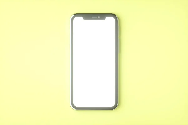 Realista conjunto de maquetas de teléfonos inteligentes, 3d render. Teléfono móvil en blanco, diseño de pantalla blanca. Color amarillo —  Fotos de Stock