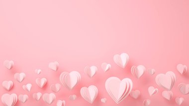 Kağıt kalpler günü - 3D render romantik kart - geçmiş, aşk, sevgililer günü, düğün